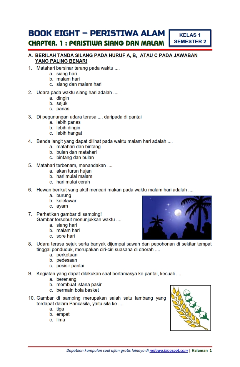 Mengasah Kemampuan: Download Soal Tematik Kelas 1 Tema 8 Subtema 1 (Lingkungan Sekitar Kita)