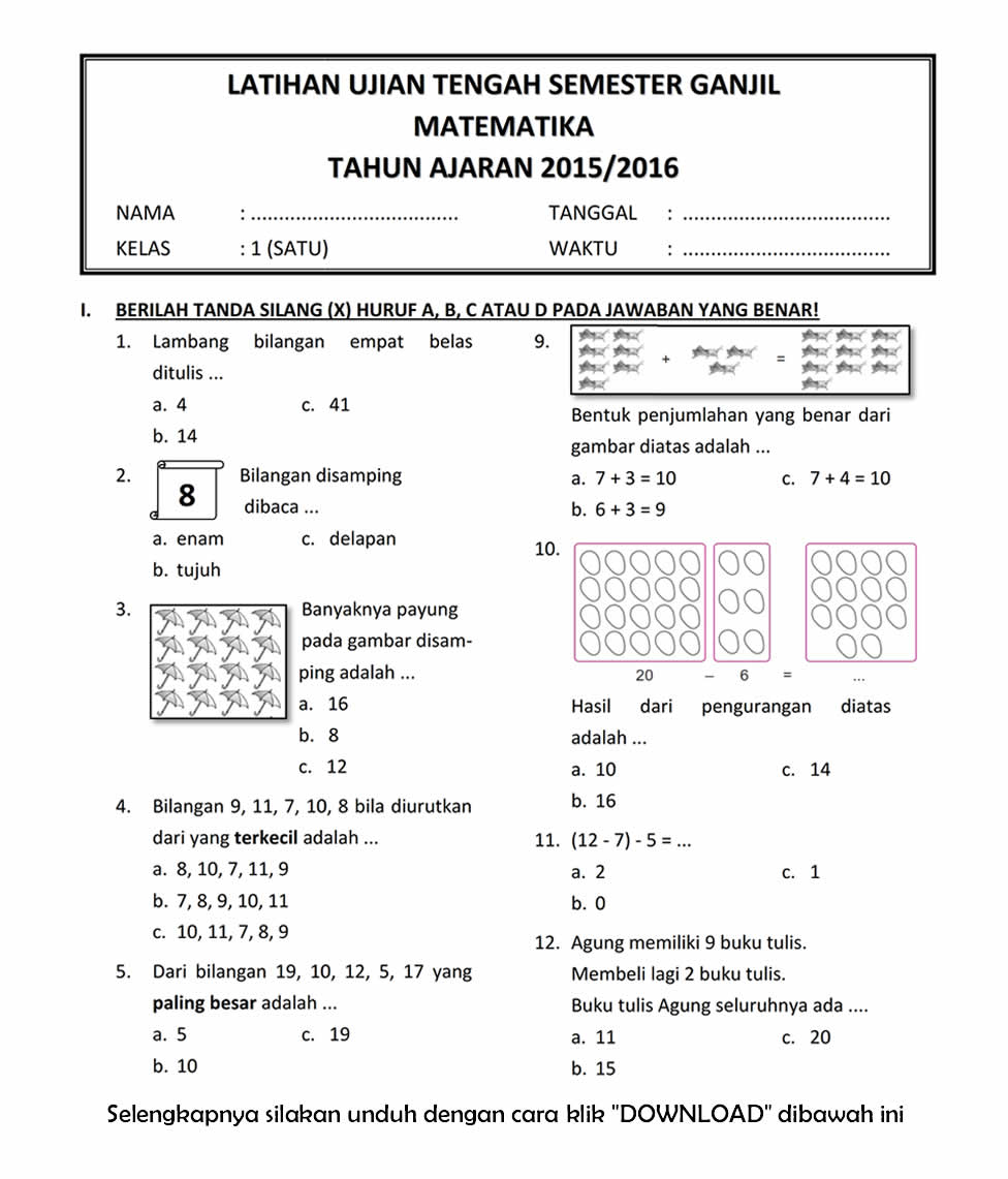 Menguasai Matematika Dasar: Panduan Lengkap Mengunduh Soal Tematik Kelas 1 Tema 8