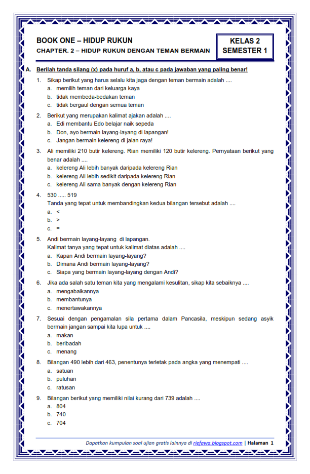 Menguasai Materi Hidup Rukun: Download Soal Tematik Kelas 2 Tema 1 dan Tips Belajar Efektif