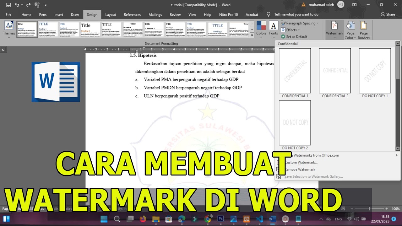 CARA MEMBUAT WATERMARK DI WORD cara membuat watermark word - YouTube