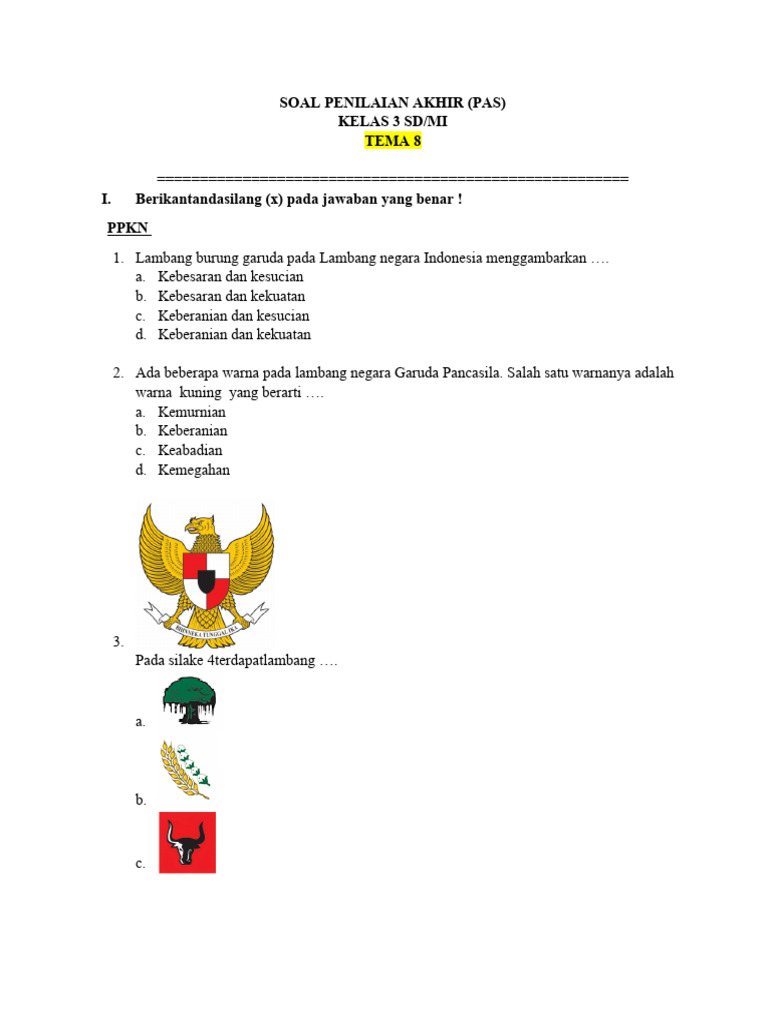 Soal PAS Kelas 3 Tema 8 SD MI PDF Soal PAS Kelas 3 Tema 8 SD MI PDF