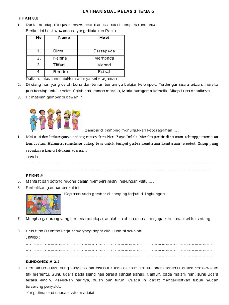 Akhirnya Tersedia 7 Contoh Soal Kelas 3 Tema 5 Subtema 4 Siap Cetak dan Gratis