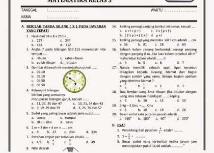 Akhirnya Tersedia 7 Contoh Soal Kelas 4 K13 Semester 1 Siap Cetak untuk Belajar