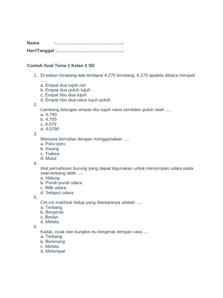 Akhirnya Terungkap 7 Contoh Soal Kelas 3 Tema 4 Subtema 3 Pembelajaran 2 yang Wajib Dikuasai