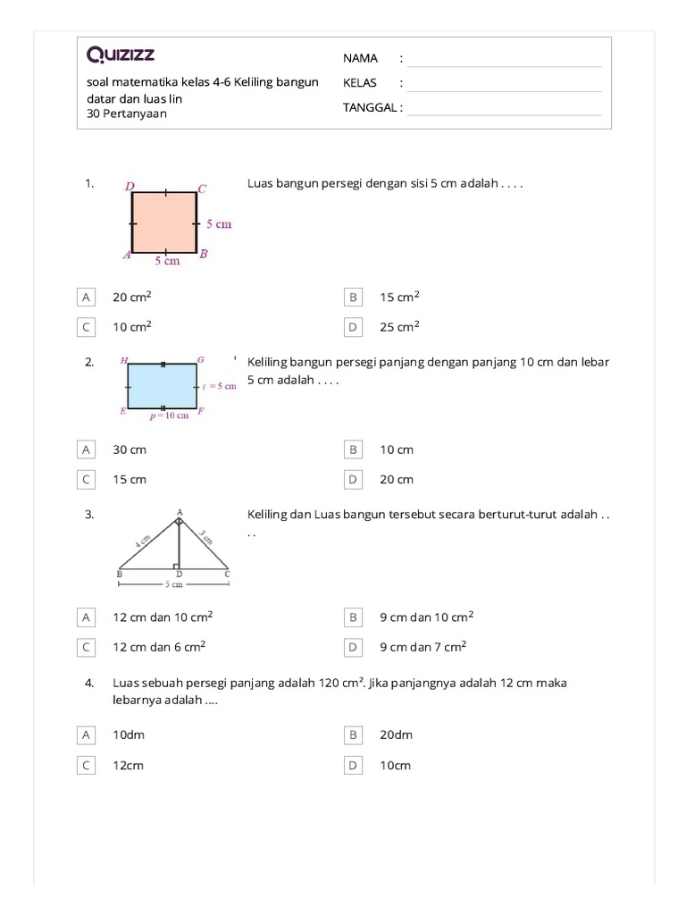 Soal Luas dan Keliling Bangun Datar Kelas 4 PDF Soal Luas dan Keliling Bangun Datar Kelas 4 PDF