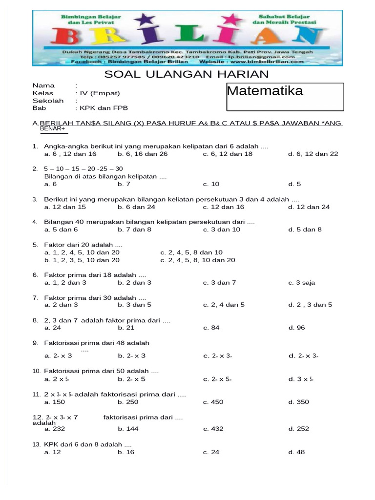 7 Rahasia Latihan Soal KPK dan FPB Kelas 4 SD yang Terbukti Bikin Nilai Naik Sekarang Juga