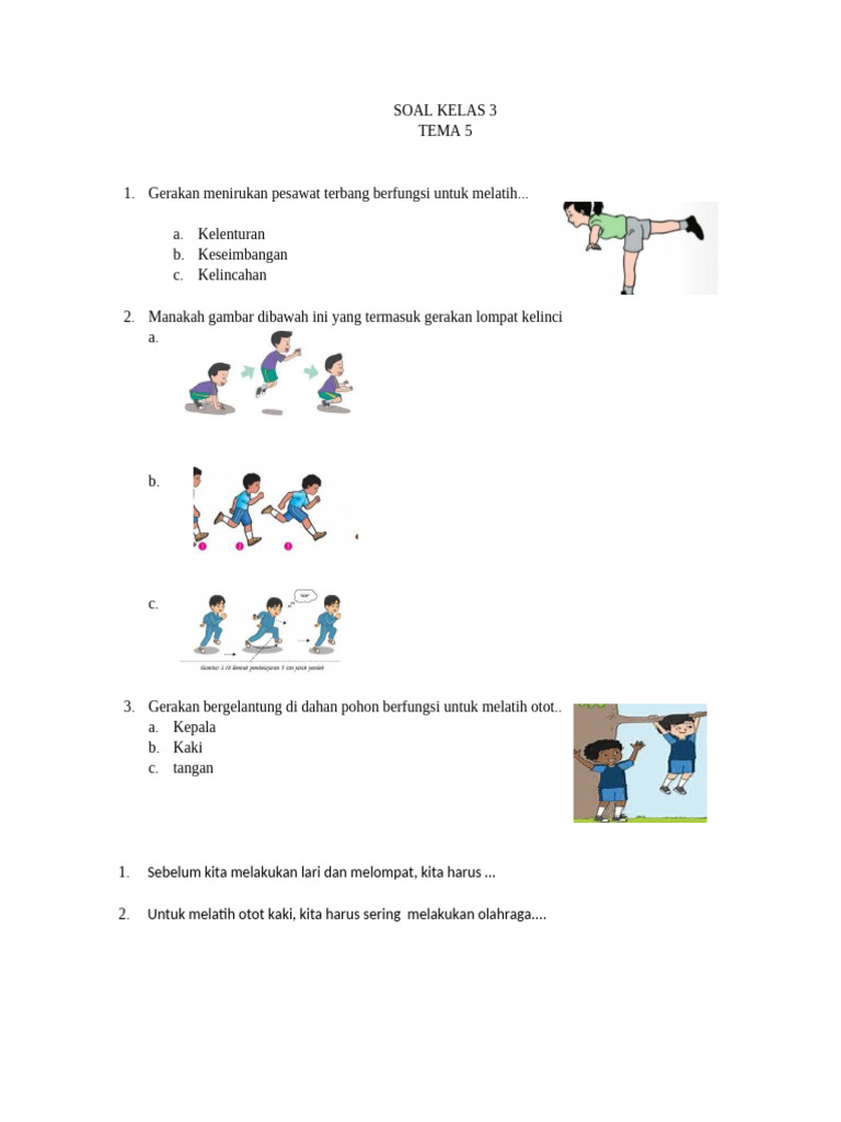 Soal PJOK Kelas 3 Tema 5 PDF Soal PJOK Kelas 3 Tema 5 PDF