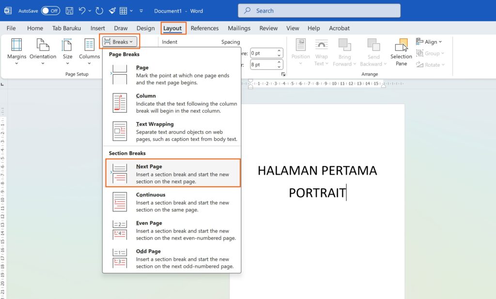 Membuat Dua Orientasi Portrait dan Landscape dalam Satu Dokumen Ms Word Membuat Dua Orientasi Portrait dan Landscape dalam Satu Dokumen Ms Word