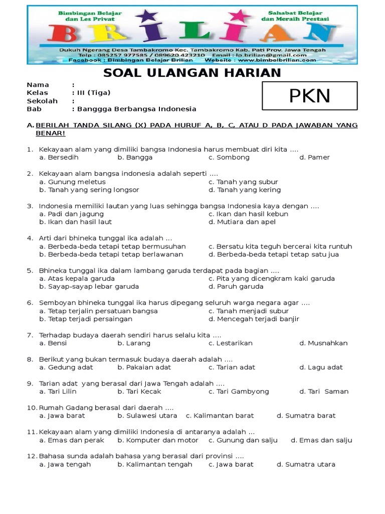 Soal PKN Kelas 3 SD Bab 4 Bangga Berbangsa Indonesia Dan Kunci Jawaban Soal PKN Kelas 3 SD Bab 4 Bangga Berbangsa Indonesia Dan Kunci Jawaban