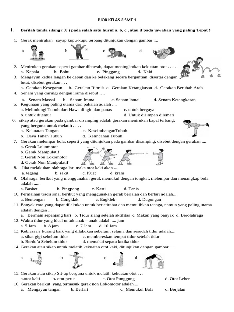 Soal PJOK Kelas 3 Semester 1 PDF Soal PJOK Kelas 3 Semester 1 PDF
