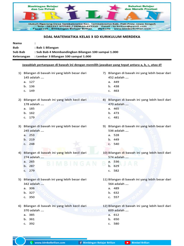 latihan soal perbandingan sederhana tingkat sd kelas 3