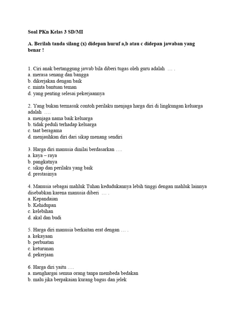 Rahasia Skor Sempurna dengan Latihan Soal PKN Harga Diri Kelas 3 SD Terbaru