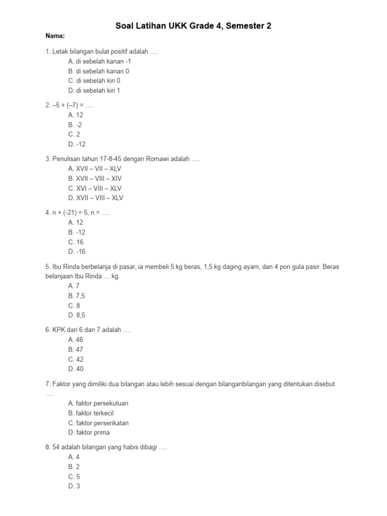 Rahasia Sukses Ujian Ternyata Wajib Download Soal UKK Kelas 4 Matematika Sekarang
