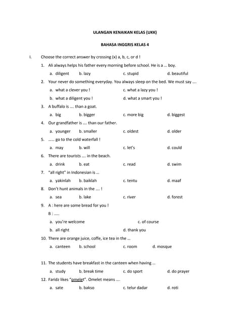 Segera download soal ukk bahasa inggris kelas 4 agar lulus ujian dengan nilai sempurna Segera download soal ukk bahasa inggris kelas 4 agar lulus ujian dengan nilai sempurna