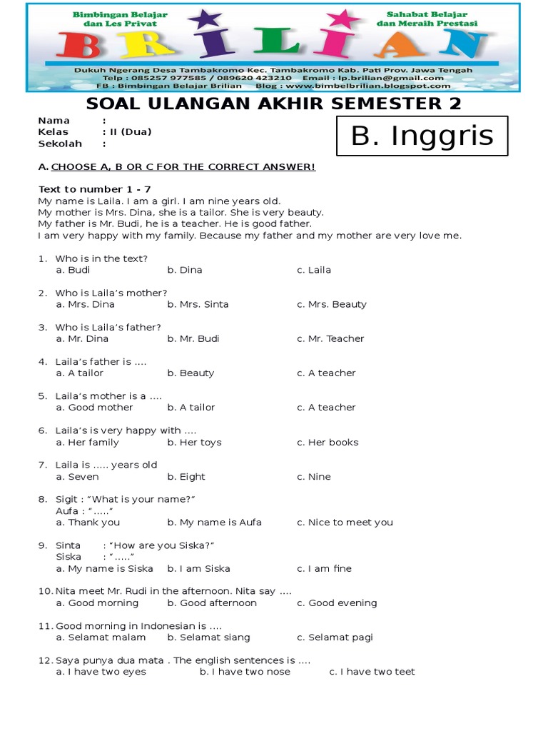 Wajib Tahu 7 Bocoran soal bahas inggri pat kelas 2 Agar Anak Langsung Bisa Wajib Tahu 7 Bocoran soal bahas inggri pat kelas 2 Agar Anak Langsung Bisa