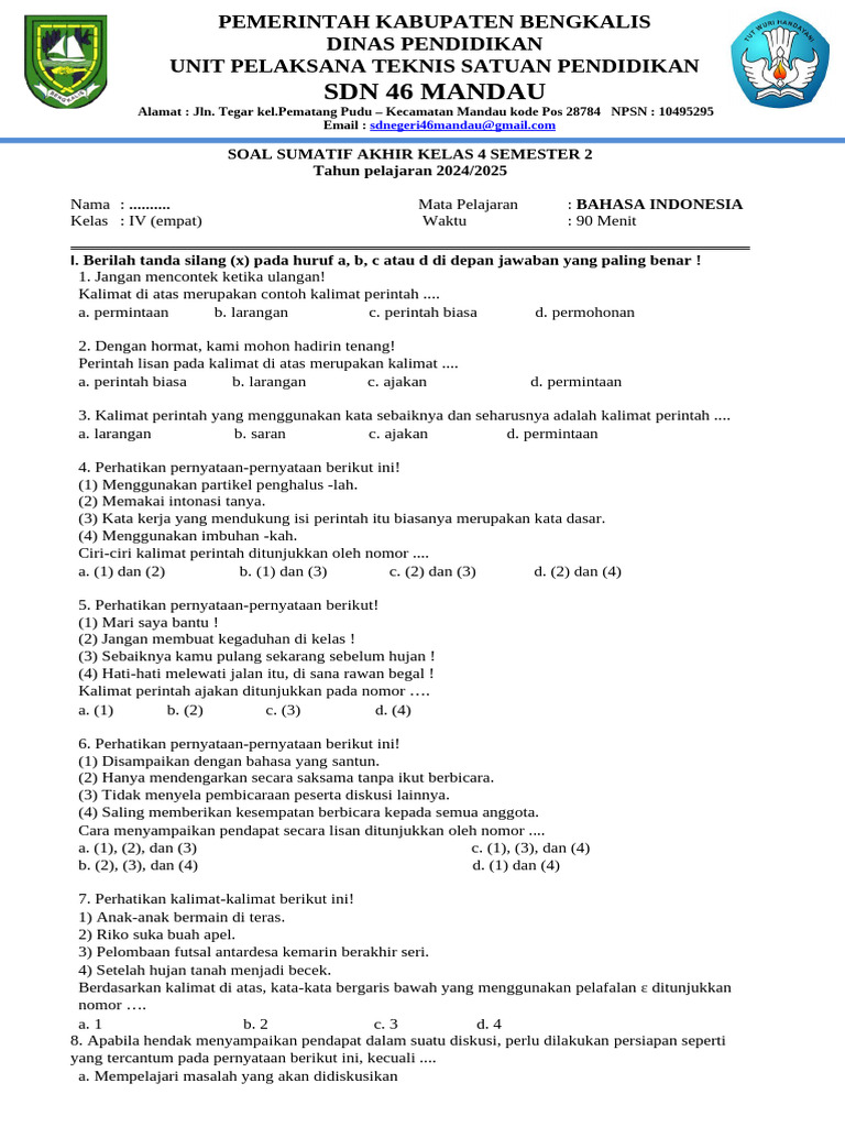 Wajib Tahu Bocoran Soal Bahas Indonesia Akhir Semester 2 Kelas 4 Agar Nilai Maksimal Wajib Tahu Bocoran Soal Bahas Indonesia Akhir Semester 2 Kelas 4 Agar Nilai Maksimal