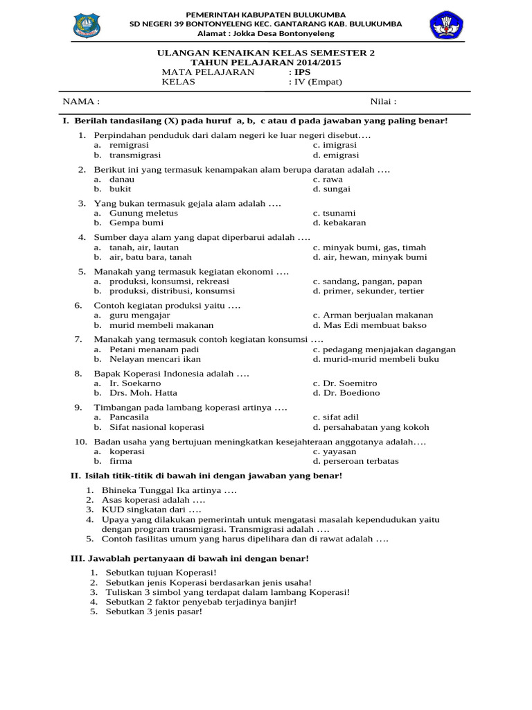 Wajib Tahu! Link Download Soal UKK IPS Semester 2 Kelas 4 PDF Terbaru Agar Nilai Bagus